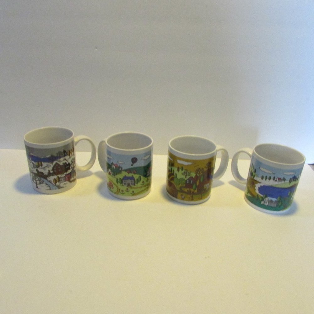 vtg lot ming pao 4 seasons stone ware mugs set of 4spring fall winter summer